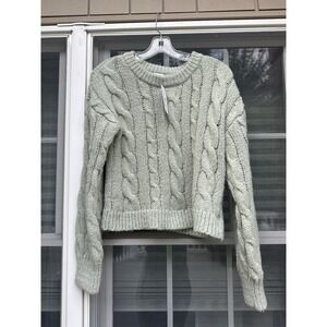 NWT Women's Hippie Rose cable knit Cropped Long Sleeve Sweater Sz XS